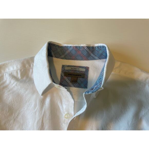 Johnston & Murphy Button Up Shirt Tailored Fit Sz L White Tonal Paisley Cotton - Picture 10 of 16